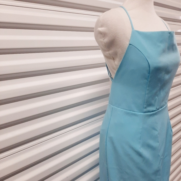 Bardot Anya Dress Womens Large Aqua Blue Open Back Strappy Sexy Party Midi - Picture 9 of 11